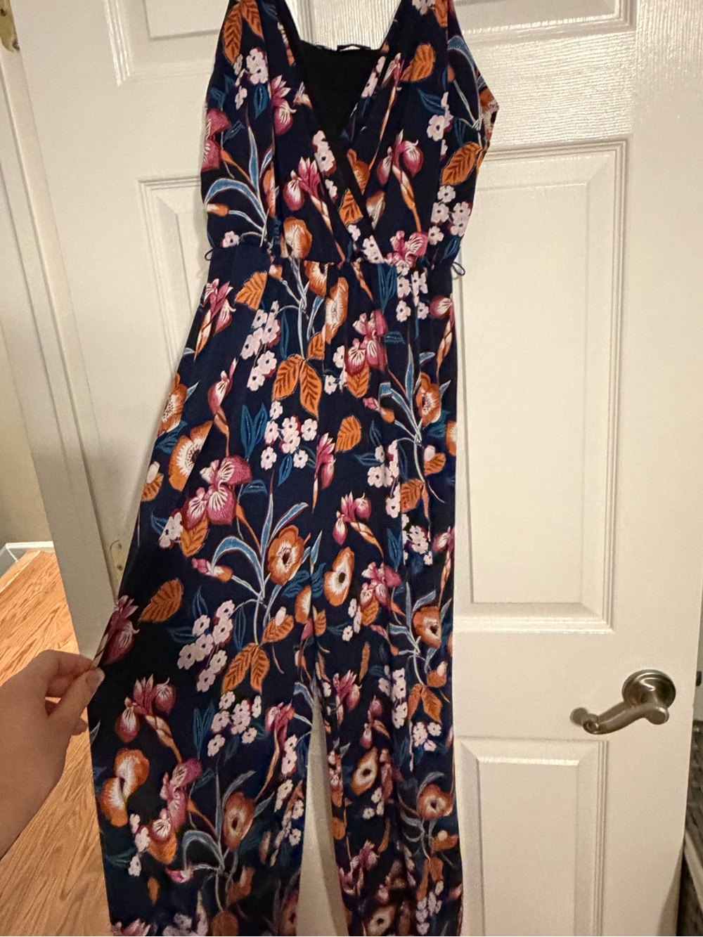 INC International Concepts Navy Floral Wrap Jumpsuit